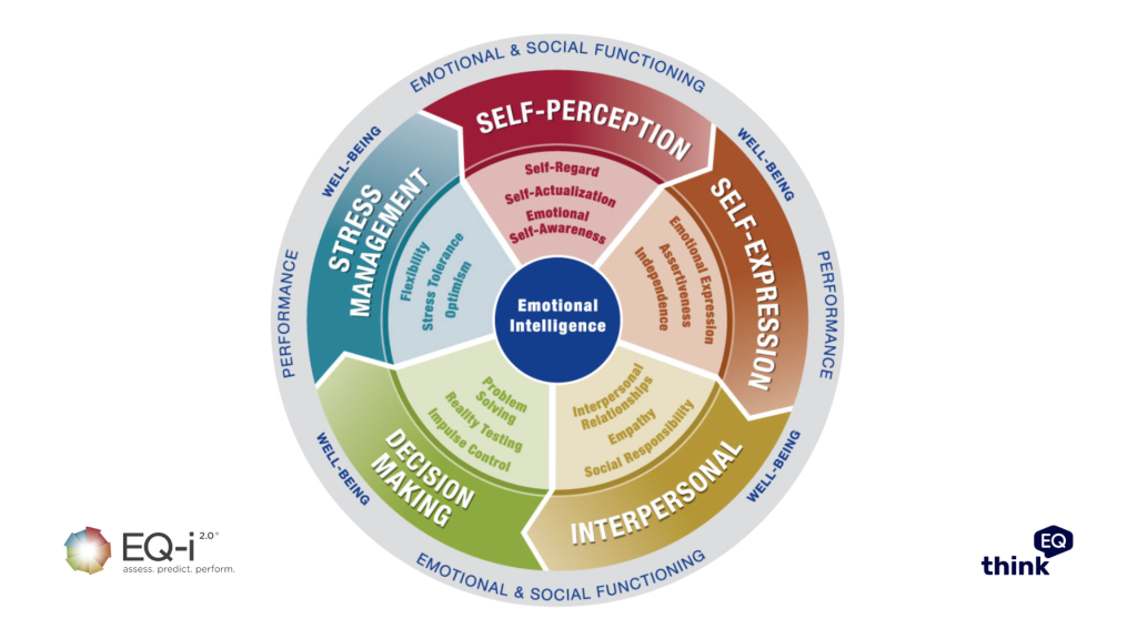 This image is of the EQ-i 2.0 which measures emotional intelligence. It was designed and developed by Dr Steven Stein at MHS.